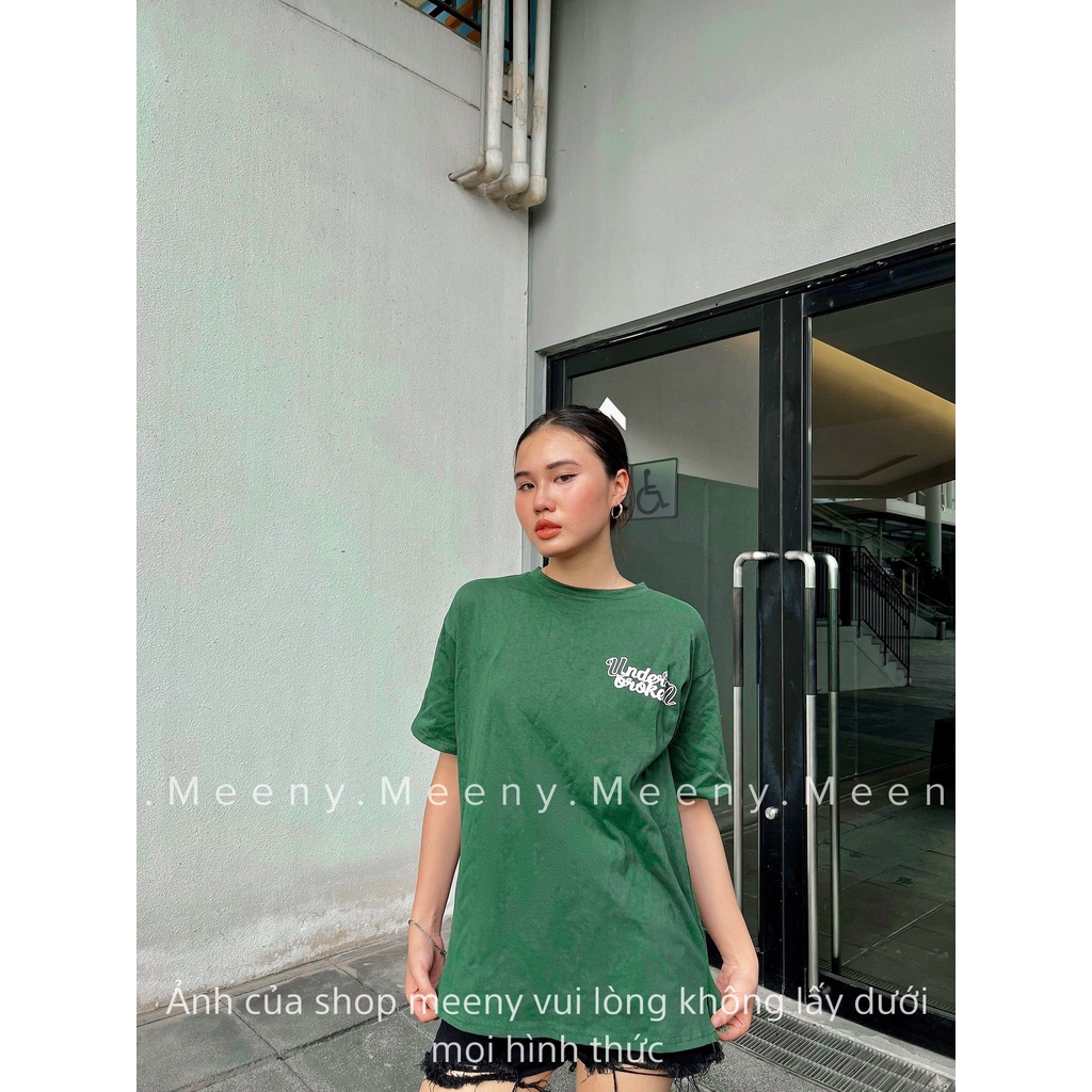 Áo Thun Xanh Lá UNDERBROKEN Nữ Meenystore - Phông Tay Lỡ Dáng Rộng Tay Bồng In Chữ, Vintage Chất Cotton Khô Chuẩn 3158
