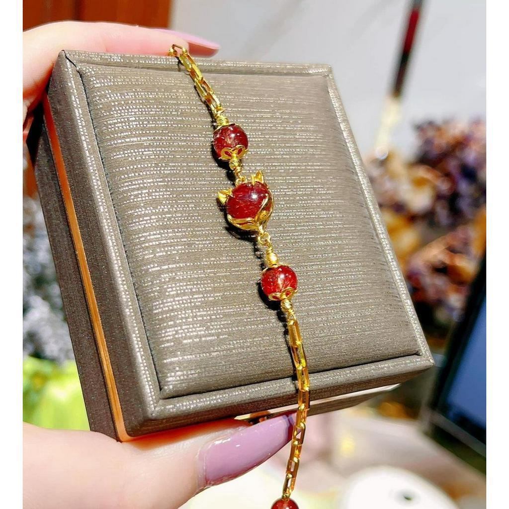Lắc tay hồ ly cho nữ dây mắc xích cao cấp phối đá màu thiên nhiên, có giấy bảo đảm của tiệm Anchi jewelry