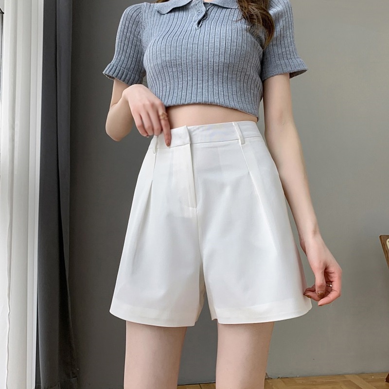 Quần Short Lưng Cao Ống Rộng Màu Sắc Trơn Phong Cách Vintage Hàn Quốc Cho Nữ