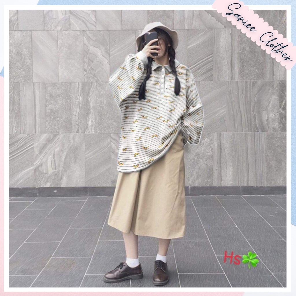 Áo Polo Nỉ, Áo Nỉ Nữ Cầu Vồng Form Rộng Chất Nỉ Mịn Dày Dặn Saniee Clother | BigBuy360 - bigbuy360.vn