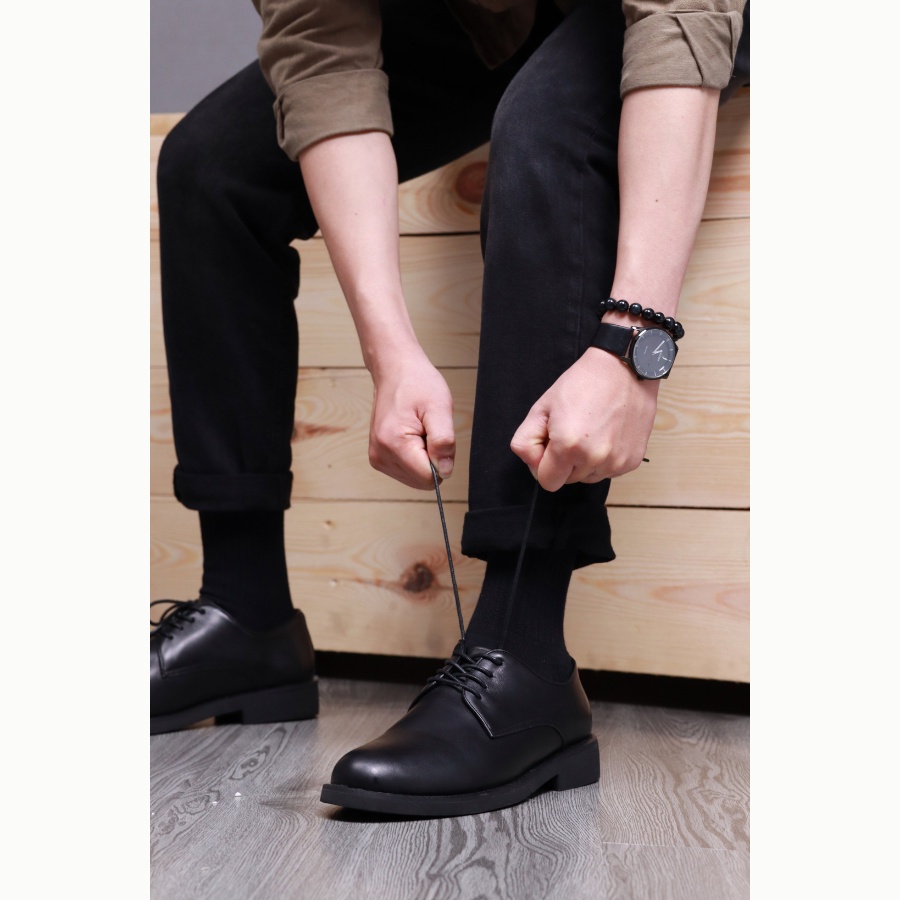 Giày da nam Derby Black LC01 da bò nappa - Lucas Shoes, dáng giày Tây công sở, đế cao su đúc, có lót chống tê mỏi
