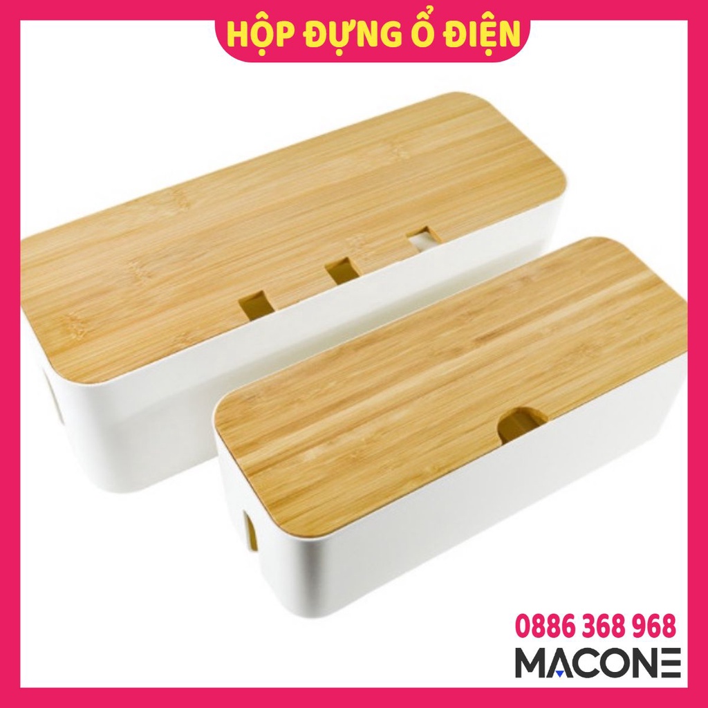 Hộp đựng ổ điện, dây điện, sạc cáp chống rối chống cháy nổ an toàn cho bé và gia đình nắp gỗ đa năng tiện lợi MACONE