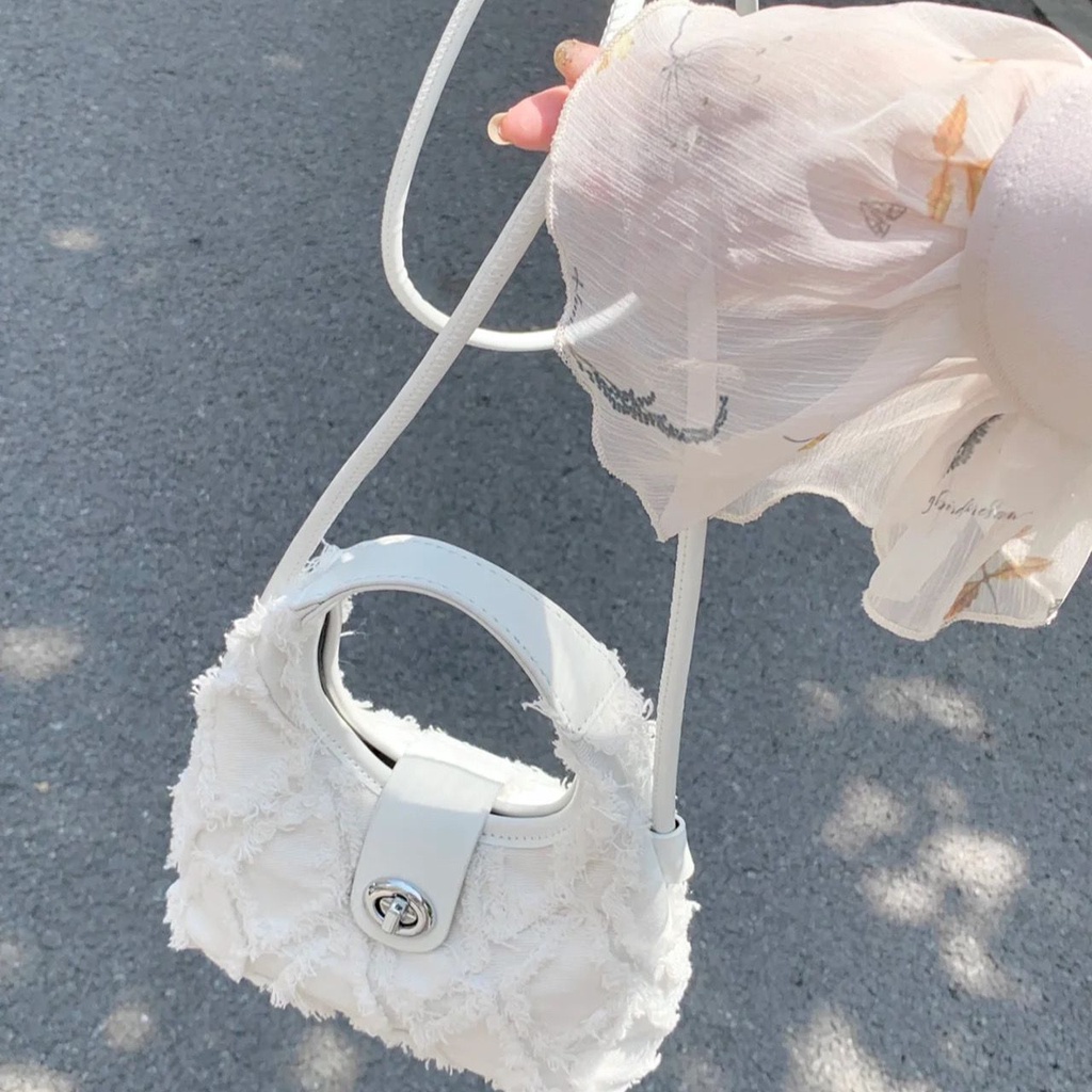 Túi Xách Denim Đeo Vai Phối Tua Rua Phong Cách Retro Đơn Giản Xinh Xắn Dành Cho Nữ