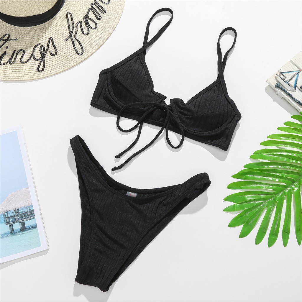 Mới Bikini Màu Trơn Lưng Cao Gợi Cảm