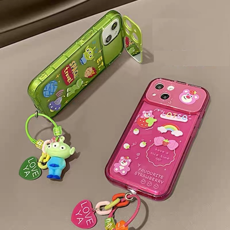 Ốp Điện Thoại Mềm Kèm Gương Trang Điểm Hình Gấu Và Dâu Tây Cho Iphone 14Proax 12 pro max 11 pro max xs max xr x 13proamx plus