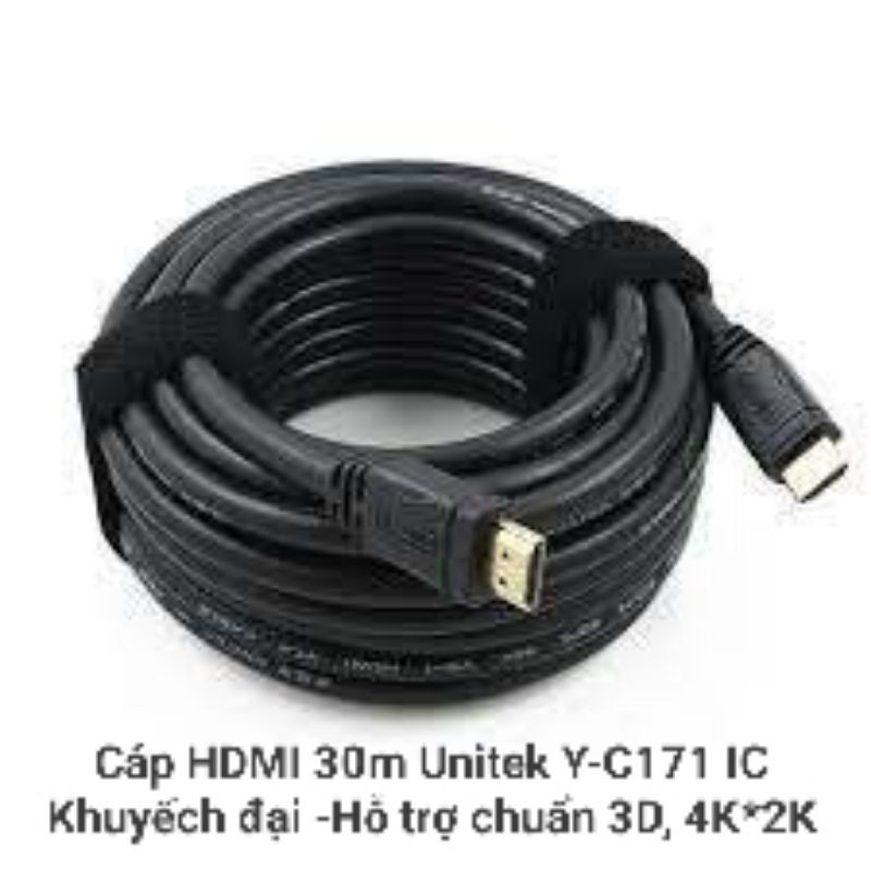 Cáp HDMI 30m Unitek Y-C171 có IC Khuyếch đại -Hỗ trợ chuẩn 3D, 4K*2K - Hàng Chính hãng bảo hành 12 tháng