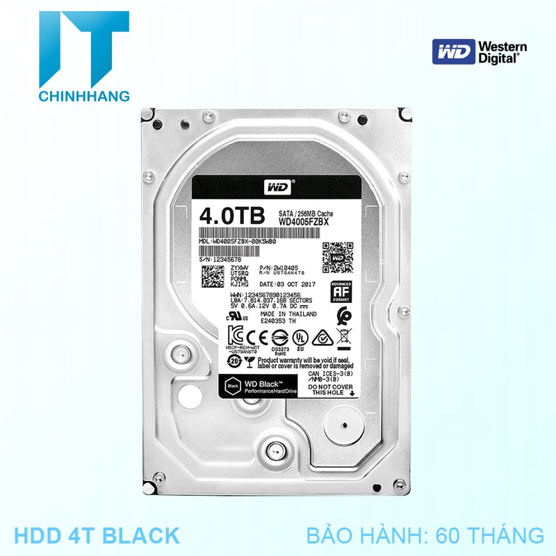 Ổ Cứng Gắn Trong HDD WD 4Tb Black SATA3 - 7200 rpm - 2 Nhân - 64MB cache - Hàng Chính Hãng