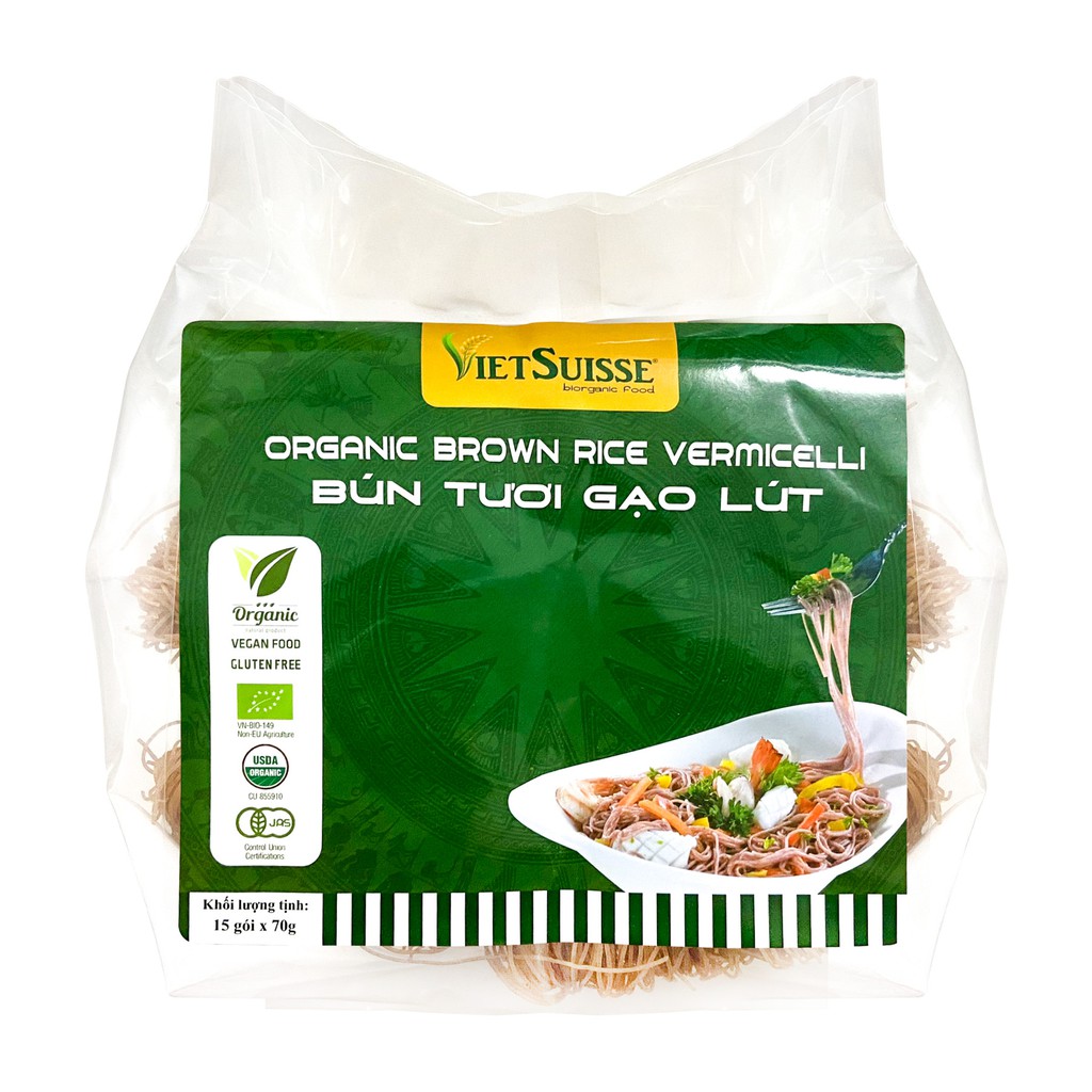 Bún tươi gạo lứt hữu cơ sấy khô VietSuisse (70g x 15 gói/túi)