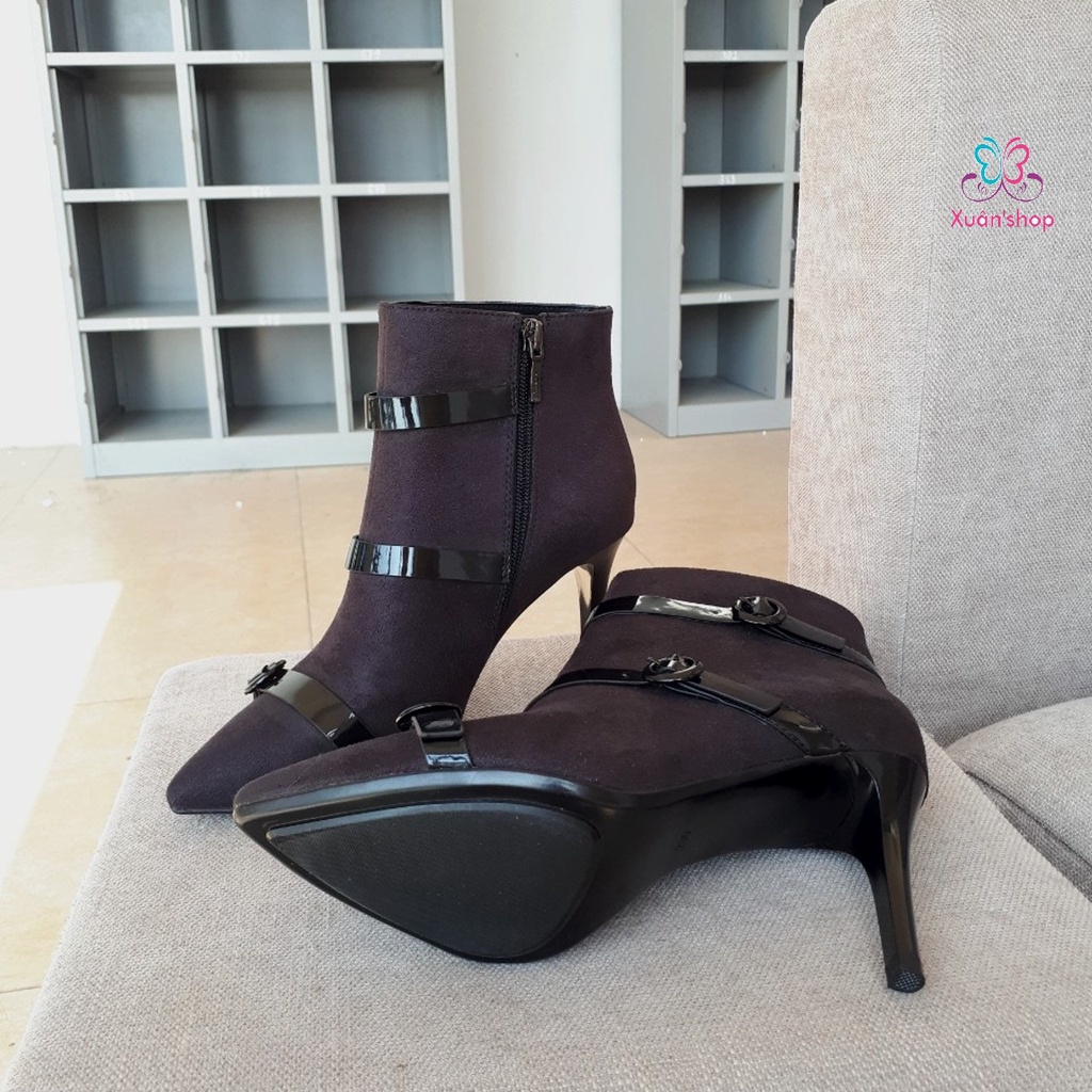 Boot nữ Daphne viền da bóng sang trọng, gót nhọn cao 8cm (size 36-230)