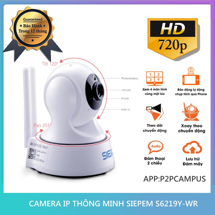 Camera Siepem S6219Y 1.0MP Dùng App P2Pcamplus Xoay Theo Sự Chuyển Động | BigBuy360 - bigbuy360.vn