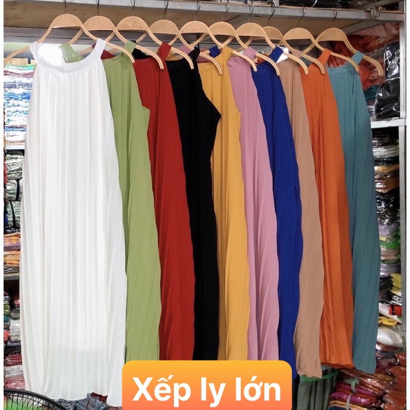 Đầm maxi dập ly cổ yếm siêu đẹp hình thật đủ màu và video