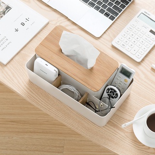 Hộp đựng giấy ăn để bàn có ngăn để đồ đa năng, để điện thoại, hộp khăn giấy nắp trúc chống mối mọt