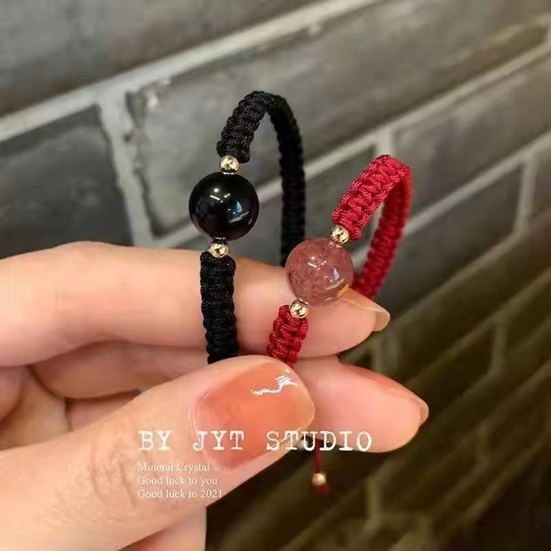 Vòng Đeo Tay Dây Bện Đính Đá Obsidian Thời Trang Cho Cặp Đôi