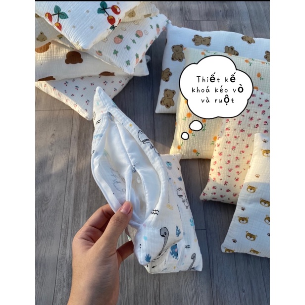 Gối em bé XÔ MUSLIN cho bé thấm hút mồ hôi 30*40cm