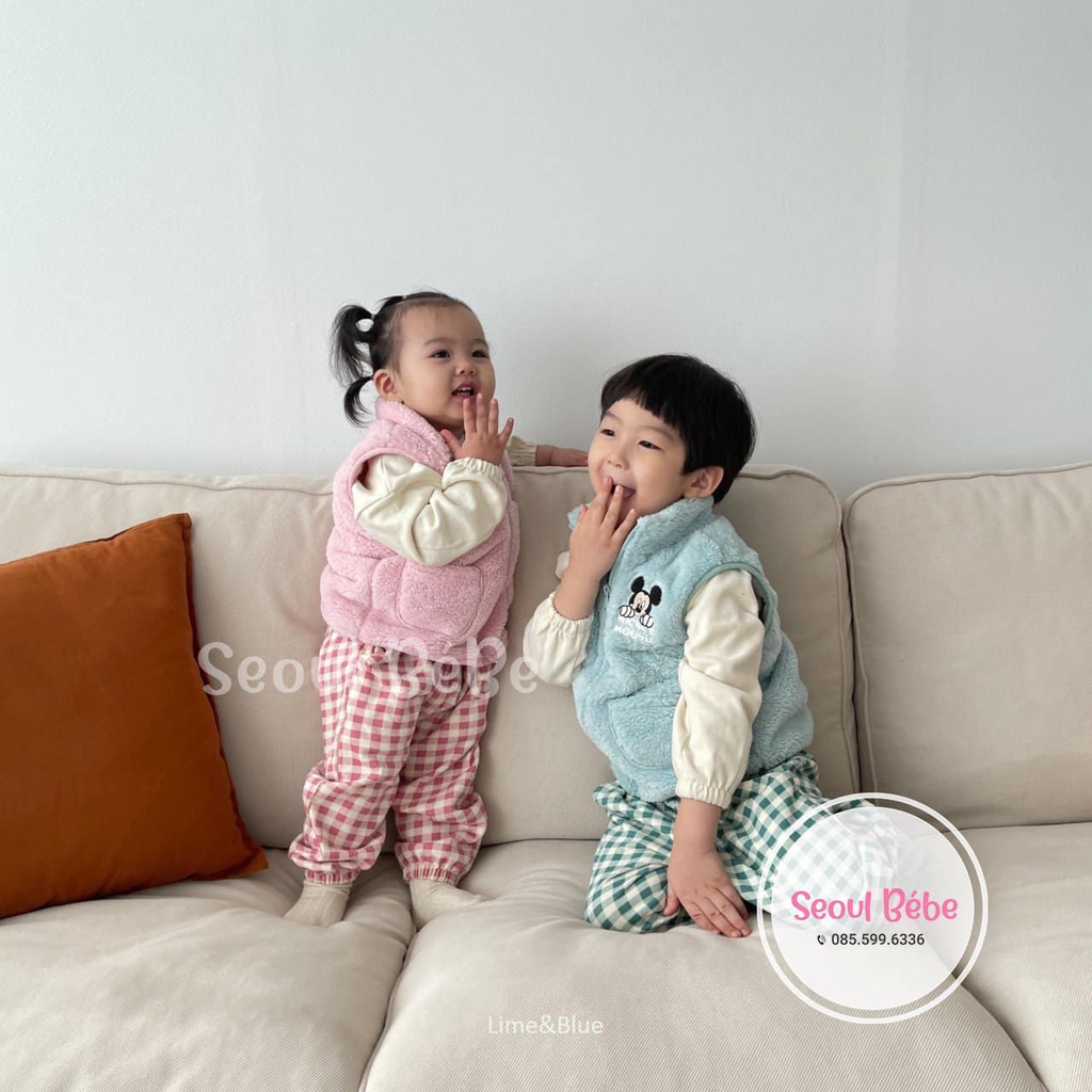Áo gile lông Mickey Limeblue dành cho bé made in Korea