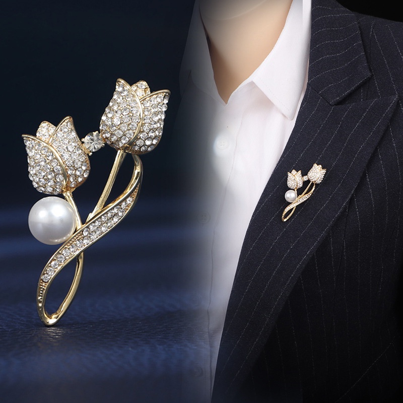 Trâm Cài Áo Khoác Vest Hình Hoa Tulip Đính Ngọc Trai Giả Đa Năng Chất Lượng Cao K0NX