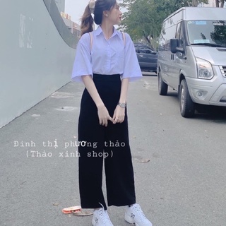 [FREESHIP 50K]Set Bộ Sơ Mi Trắng Ngắn Tay Đi Học Quần Cullest Ống Rộng Cạp Chun Hot Trend