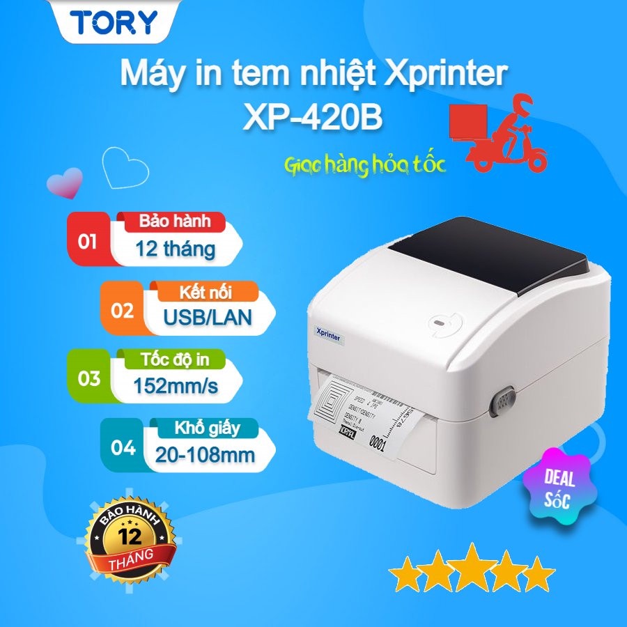 [XP-420B] [IN ĐIỆN THOẠI] Máy in đơn hàng khổ A6, in tem nhãn, mã vạch khổ 3 tem Xprinter. Hàng chính hãng, giá rẻ