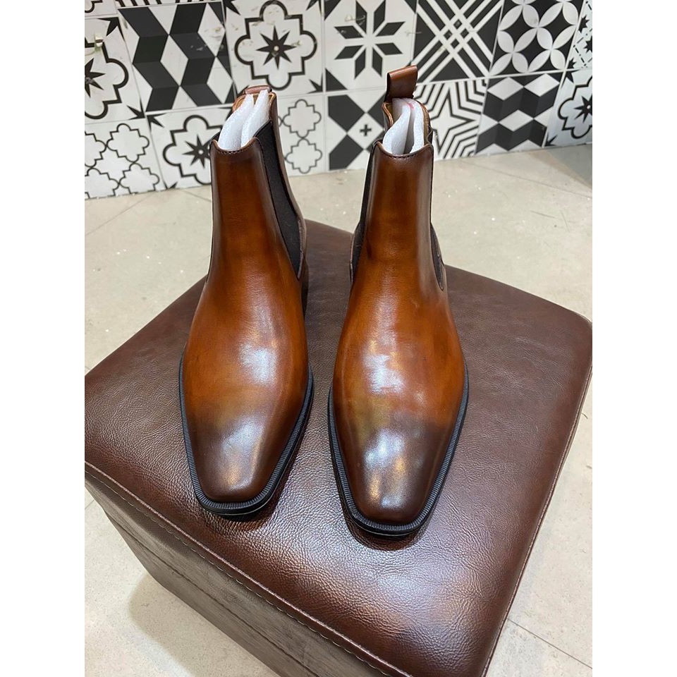 Giày nam Chelsea Boots da Mộc đánh màu Patina BẢO HÀNH 12 THÁNG (Tặng Lót Đế)