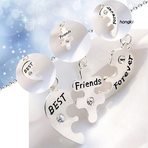Set 3 vòng cổ Tình Bạn Mặt Trái Tim Ghép Khắc Chữ Best Friend Forever