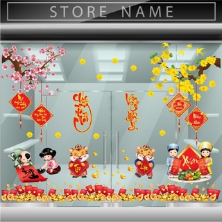 Decal Trang Trí Nhà Ngày Tết Xuân Nhâm Dần Bình An Sum Vầy-Decal dán kính đẹp trang trí tết 2022 có keo sẵn màu nổi bật