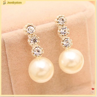 {jewelrystore} Đôi khuyên tai đính đá hạt ngọc trai lấp lánh thời trang nữ