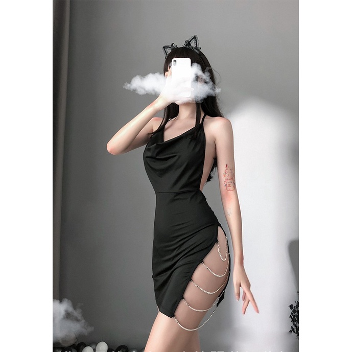 Váy Ngủ Body Gợi Cảm Quyến Rũ Thiết Kế Thắt Yếm Kèm Phụ Kiện