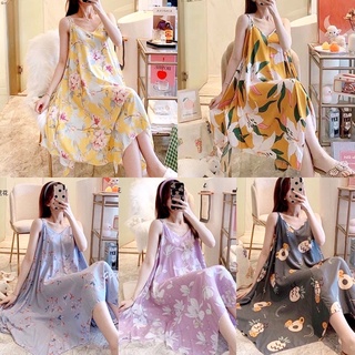 Váy lanh Quảng Châu hai dây họa tiết trẻ trung, thời trang