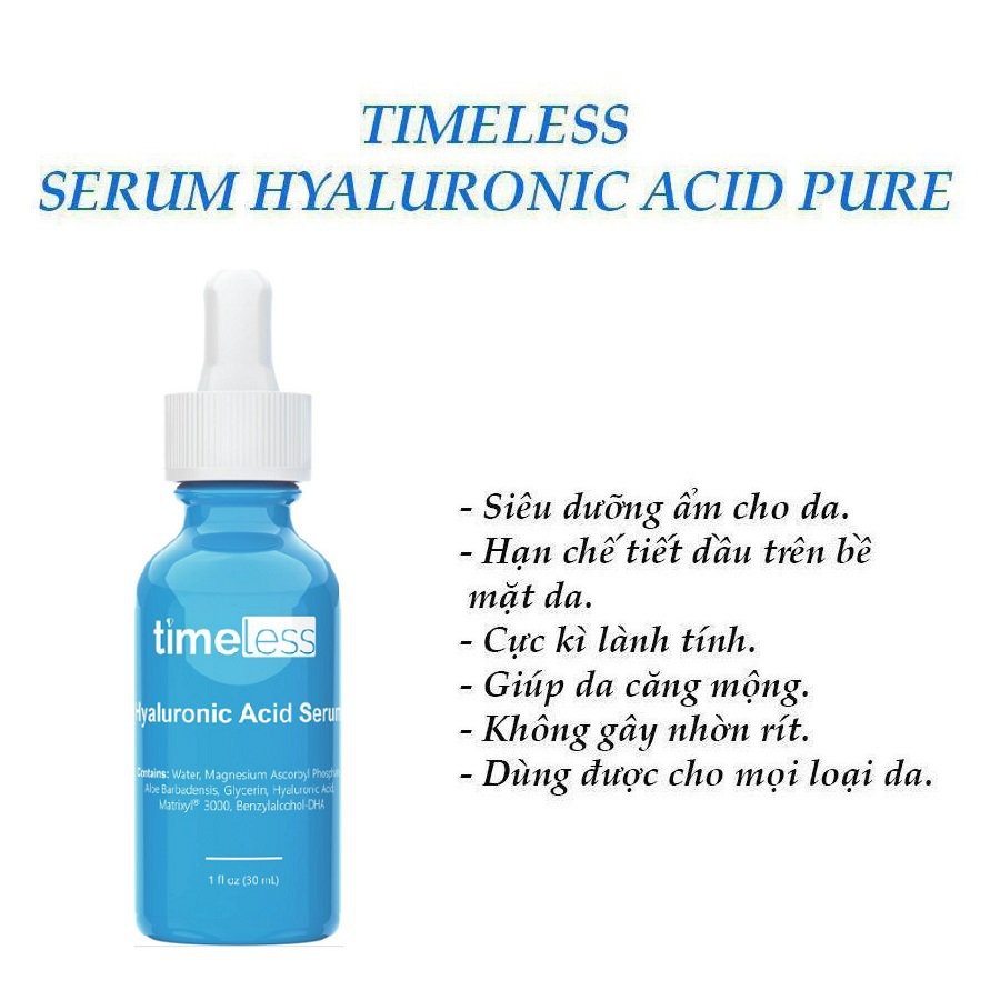  Tinh Chất Cấp Ẩm, Dưỡng Sáng Da Timeless Hyaluronic Acid Serum Vitamin C 30ml