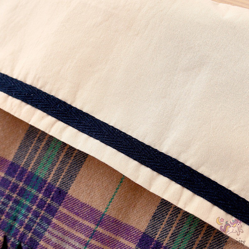 Đầm Tay Dài Họa Tiết Kẻ Sọc Caro Phong Cách Hàn Quốc