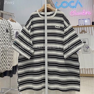 [P0115]🎧 Áo thun áo phông kẻ may logo CHOO form rộng unisex (Có sẵn/ảnh thật)