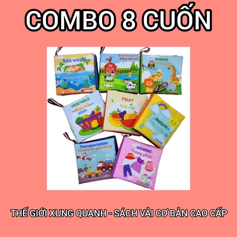 COMBO 8 cuốn sách vải tương tác THẾ GIỚI XUNG QUANH cho trẻ từ sơ sinh-4 tuổi