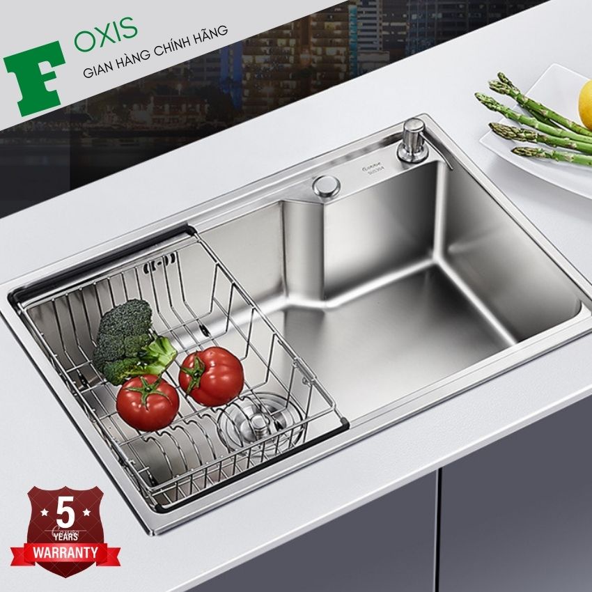 Chậu Rửa Chén Bát Inox 1 Hố FOXIS-6845ND, SUS 304 Nano Chống Bám Dính, Chống Trầy Xước
