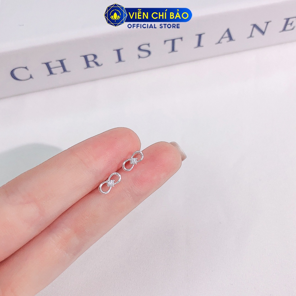 Bông tai nơ đính đá chất liệu bạc 925 thời trang phụ kiện trang sức nữ thương hiệu Viễn Chí Bảo E087