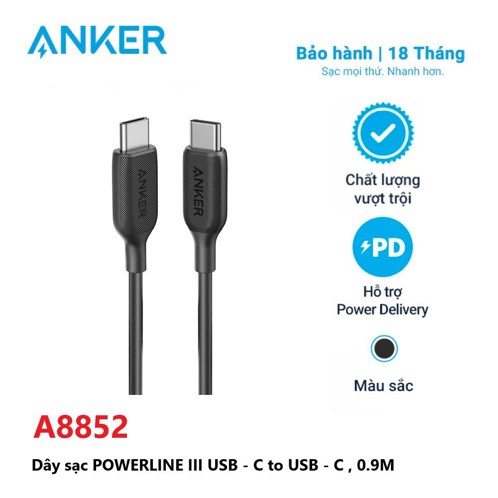 Cáp ANKER PowerLine III USB-C to USB-C dài 0.9m - A8852