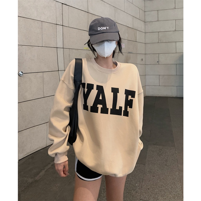 Áo Len Tay Dài Dáng Rộng Rãi Hoạ Tiết In Chữ Thời Trang Mùa Xuân Thu Cho Nữ