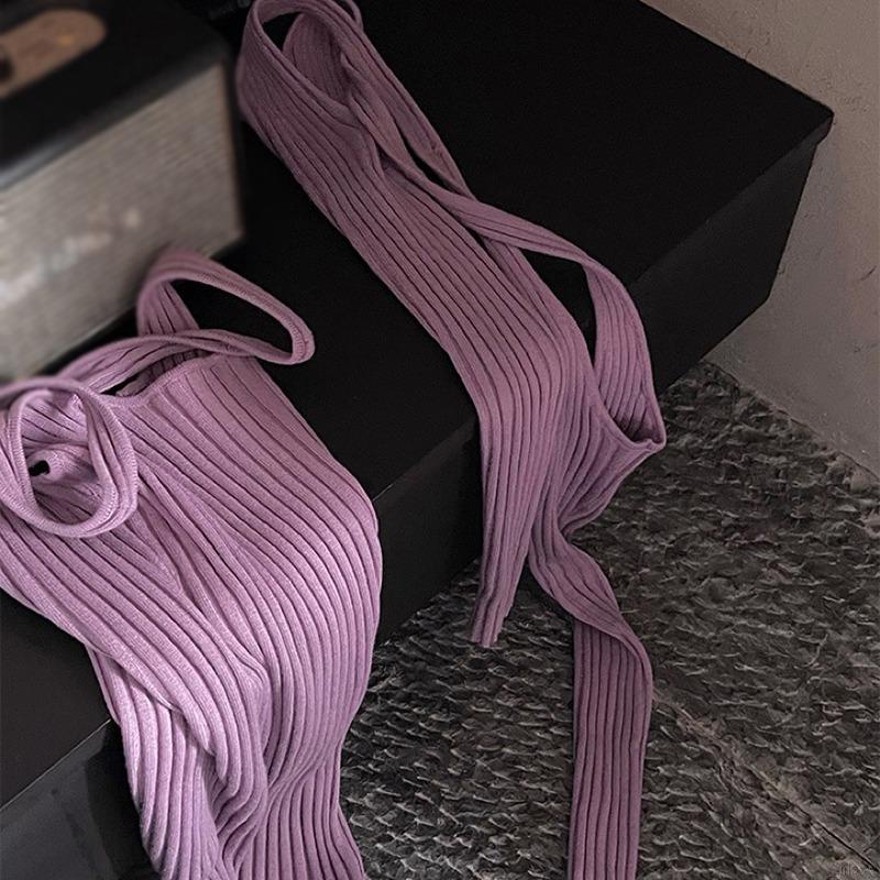 Set đầm hai dây dệt kim + áo choàng tay dài màu trơn phong cách Hàn Quốc quyến rũ cho nữ