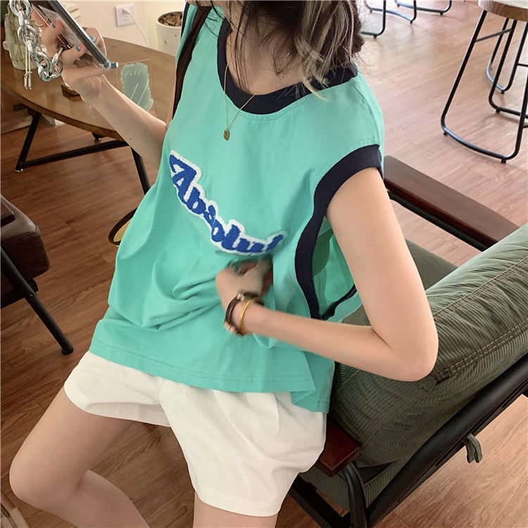 Áo Thun Mỏng Không Tay Dáng Rộng Thêu Chữ Thời Trang Mùa Hè Hàng Mới Dành Cho Nữ 2022