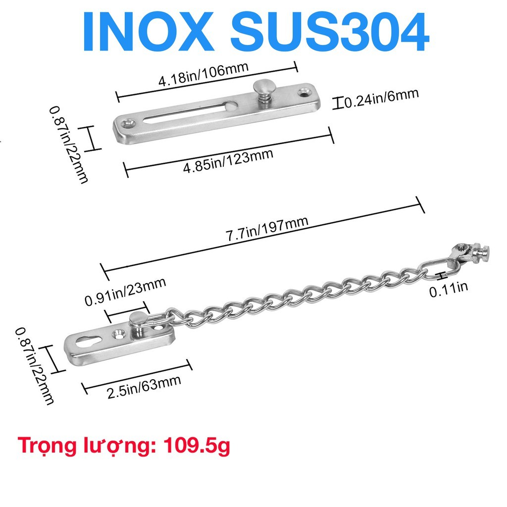 Chốt cửa an toàn dây xích chuẩn INOX SUS304 gắn cửa hợp cho chung cư nhà phố