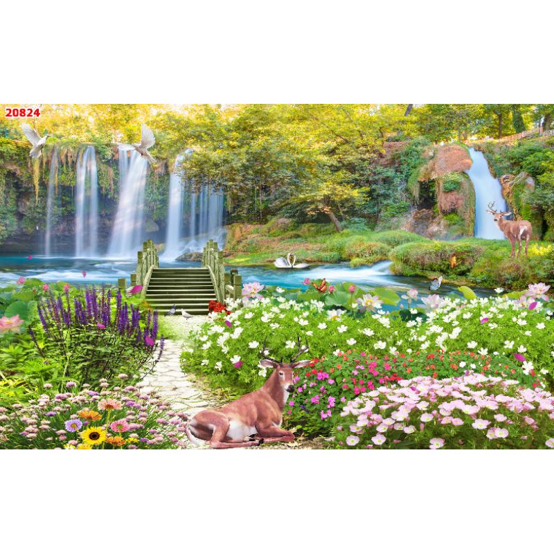 Tranh dán tường 3D phong cảnh có keo sẵn bóc dán