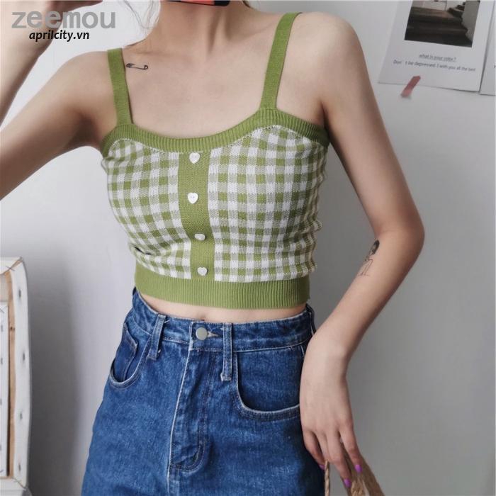 Áo Croptop sát nách họa tiết caro phong cách Hàn Quốc | BigBuy360 - bigbuy360.vn