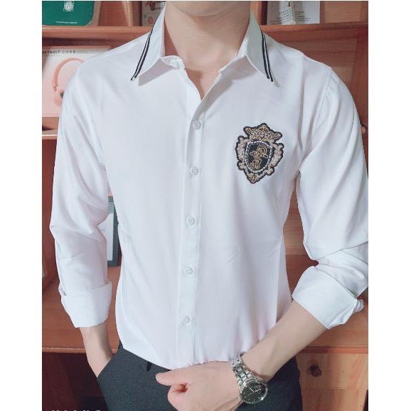 Áo sơ mi nam trắng logo đẹp bao chất, vải chuẩn hàng Shop - ẢNH THẬT