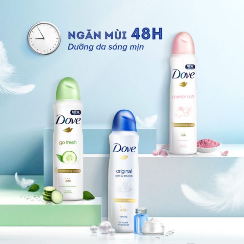 Xịt khử mùi Dove dưỡng da sáng mịn Moisturising Cream 150ml