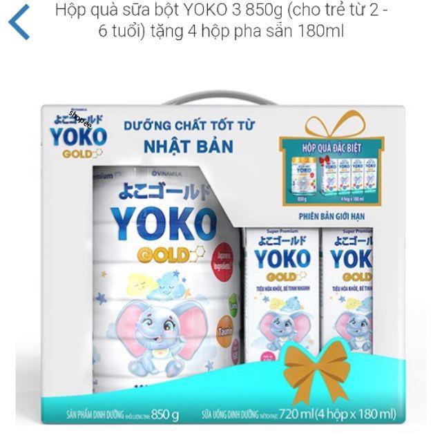 Hộp quà sữa bột YOKO 3 850g (cho trẻ từ 2 - 6 tuổi) tặng 4 hộp pha sẵn 180ml