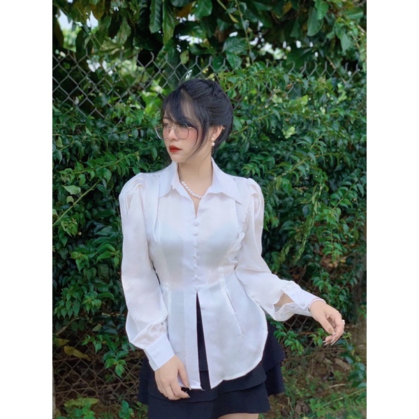 Áo sơ mi lụa cột nơ lưng