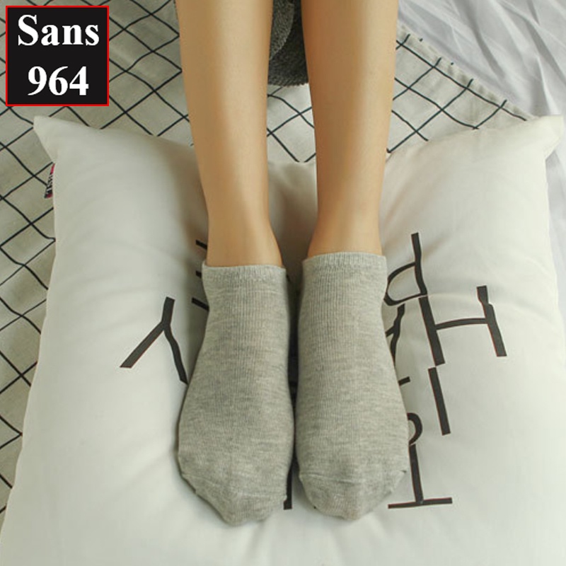 Tất vớ nữ cổ ngắn trơn mỏng mát cho mùa hè Sans964 cotton nhiều màu trắng đen xám hồng cam tím xanh vintage đẹp xinh xắn