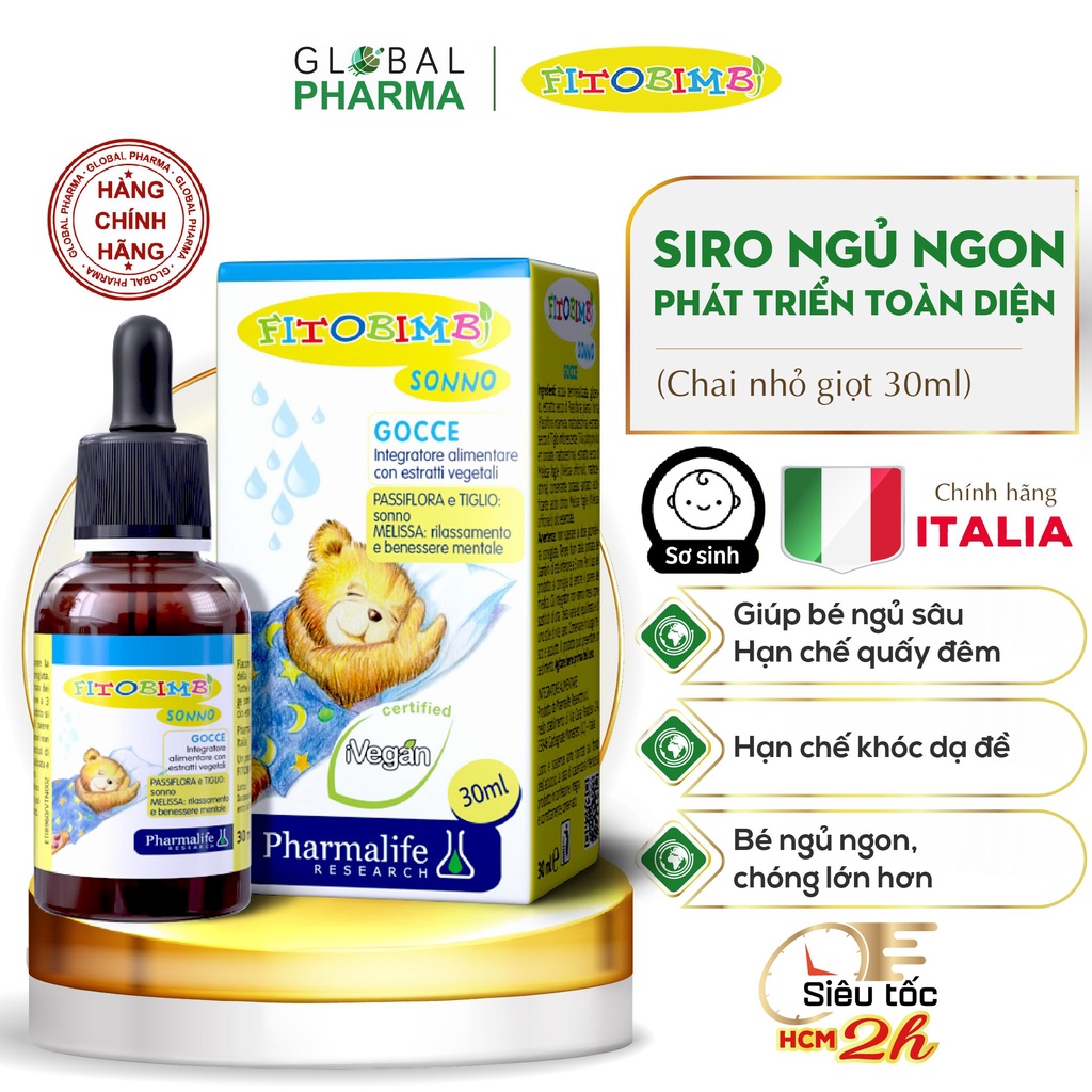 Siro thảo dược Fitobimbi Sonno giúp bé ngủ ngon sâu giấc, hết quấy khóc đêm, khóc dạ đề (Chai 30ml)