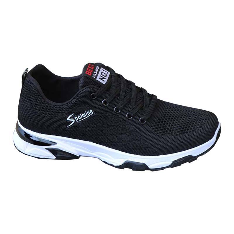 Giày thể thao sneakers đen ô đỏ đế cao su đúc mềm vải dệt thoáng khí k9
