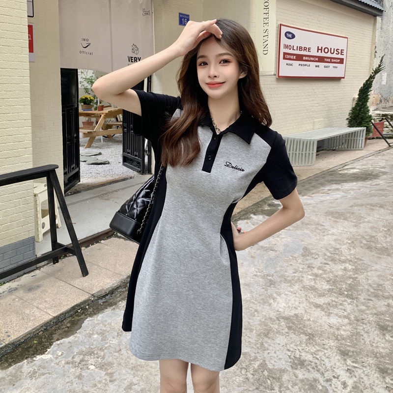Đầm Cổ Polo Dáng Ôm Phối Màu Tương Phản Thời Trang Mùa Hè Hàng Mới Dành Cho Bạn Nữ @ -