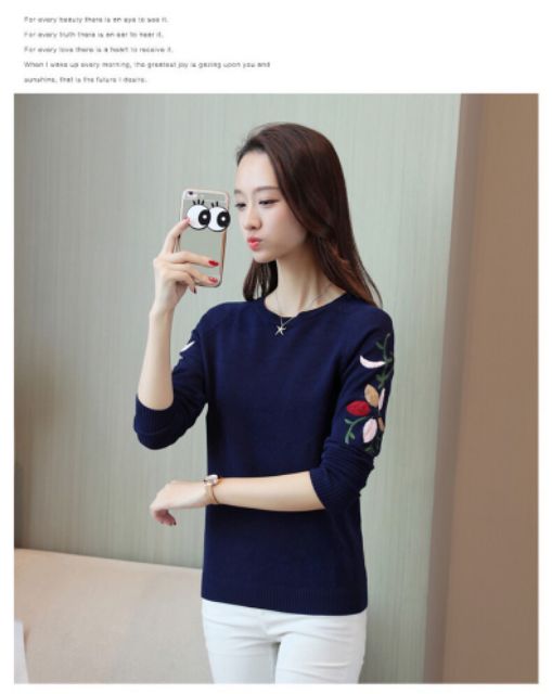 Áo len cardigan thêu hoa tay